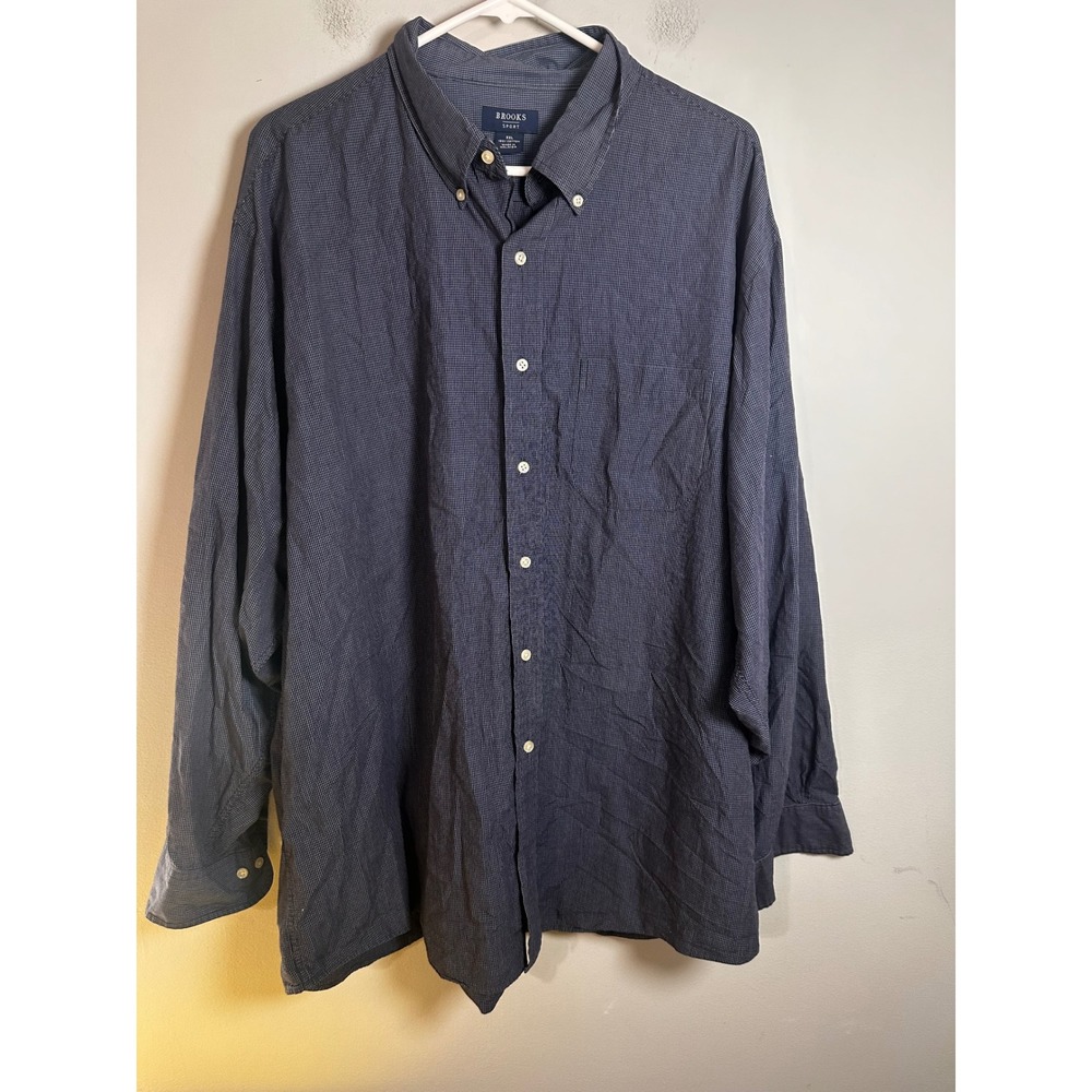 Brooks Brothers Sport XXL Navy Blue Micro Check Cotton Button‎ Down Shirt
